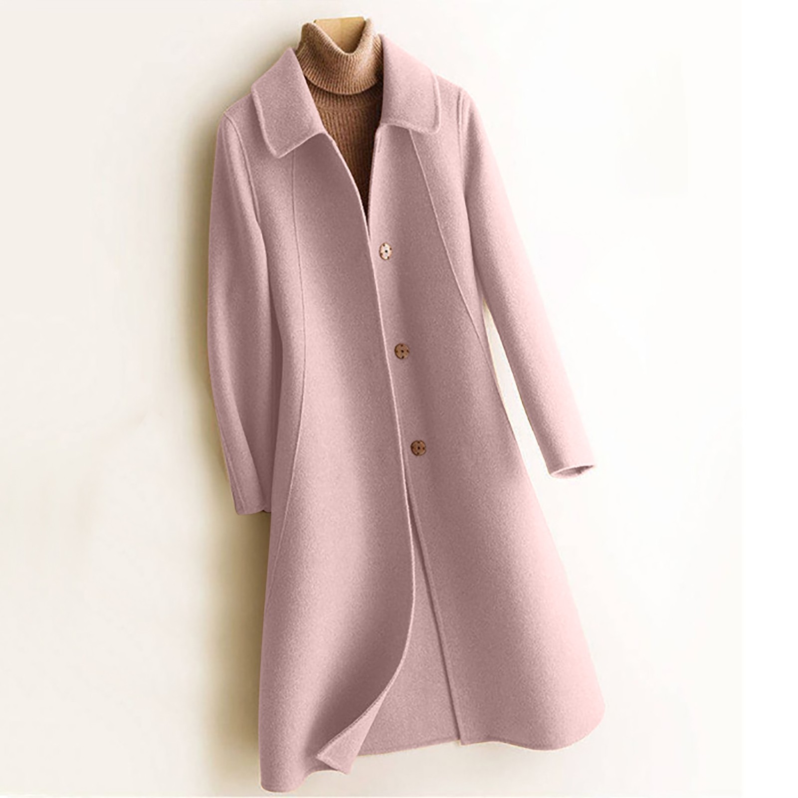 Jacenvly Womens Winter Coats Solid Trench Coat Comfort Warmth Long Sleeve Overcoat Lapels Button 1 Jacket Leisure Fashion Long Blouse